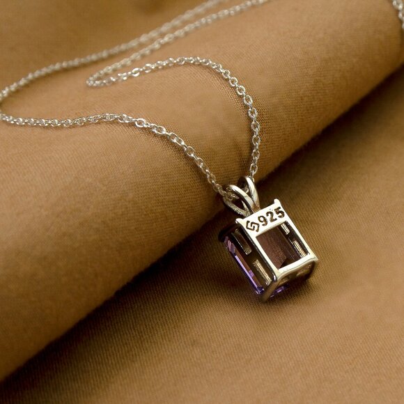 Natural 3cts Amethyst Silver Pendant Necklace, Stamped 925, February Birthstone - Picture 6 of 10